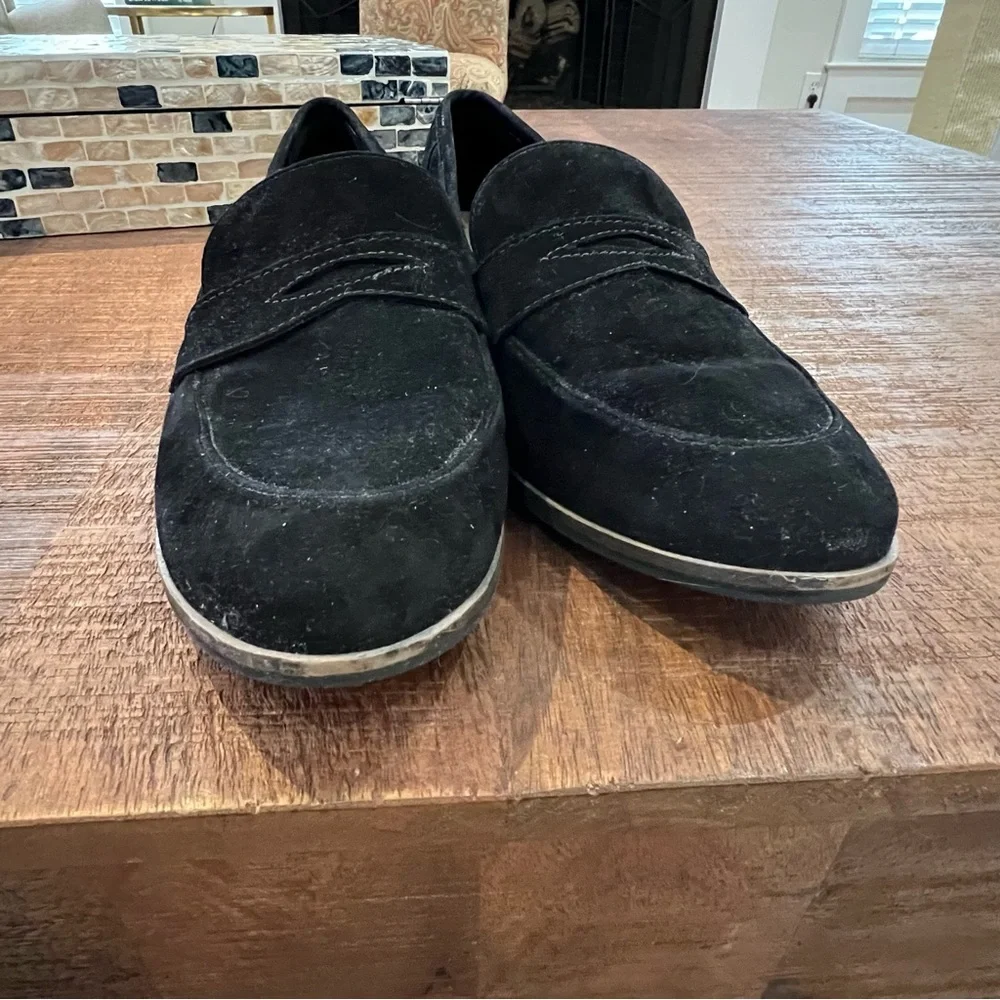 Clarks black suede loafers 11W